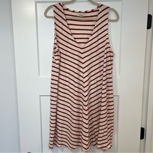 Madewell XL Oatmeal and Red Striped Casual Sleeveless Linen Cotton Blend Dress